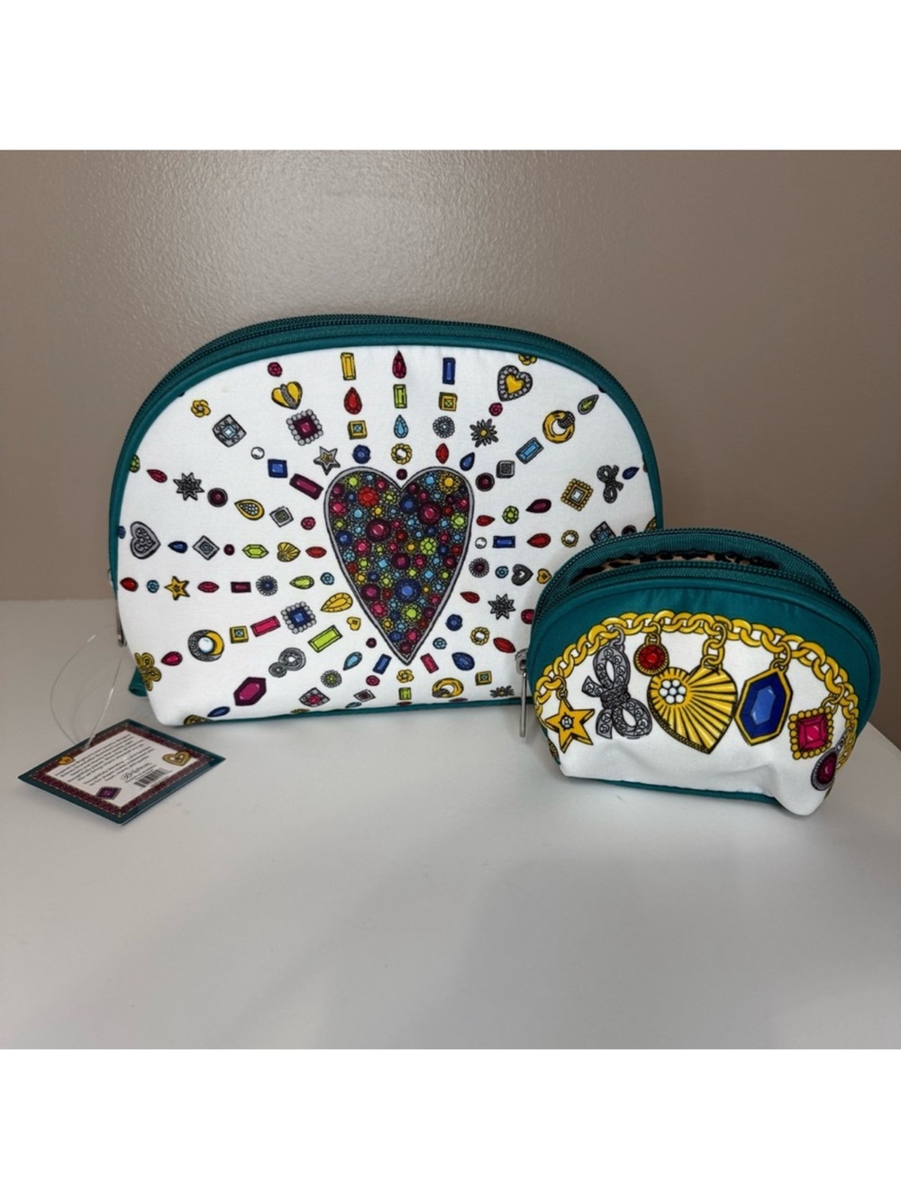 NWT Brighton Charmed Love 2 Pc Cosmetic Bag Set Jewelry Pouch Charms Colorful